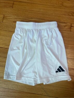 adidas White Kids Athletic Shorts with Black Logo
